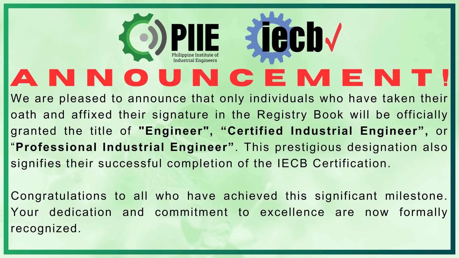 Announcement Congratulations to all Oath takers PIIE Announcement Congratulations to all Oath takers PIIE