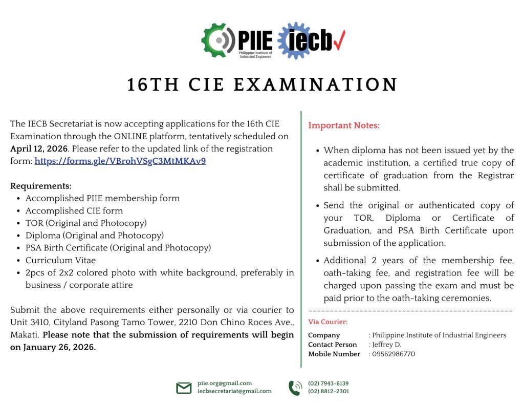 registrations for the 16th CIE Examination
